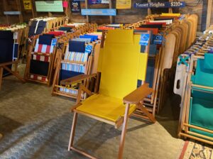 many canvas chairs, lots of color